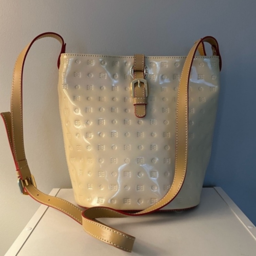 Arcadia Logo Embossed Patent Leather Crossbody.